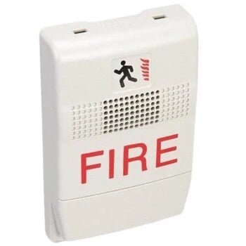 Edwards G1F-C fire alarm with smoke sensor and alarm indicator, mounted on wall, part of Edwards fire safety systems.