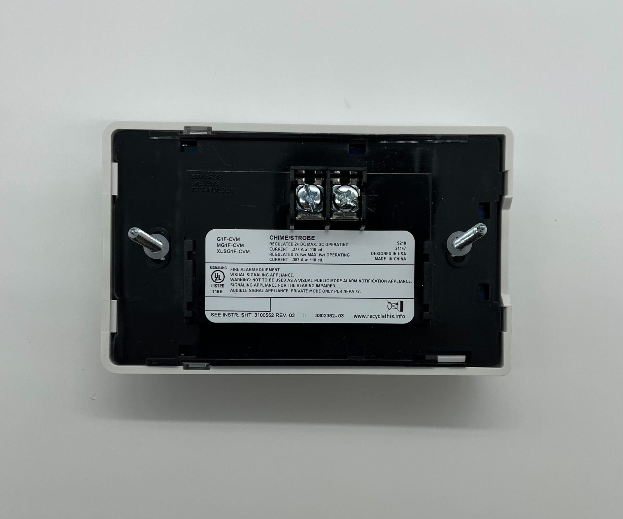 Edwards G1F-CVM strobe light with Jem Systems Canada label, showcasing a compact, industrial-grade emergency warning device.