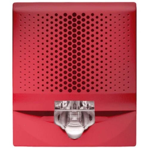 Edwards G4AVRF fire alarm with alarm relay module, mounted on wall, featuring digital display and control buttons.