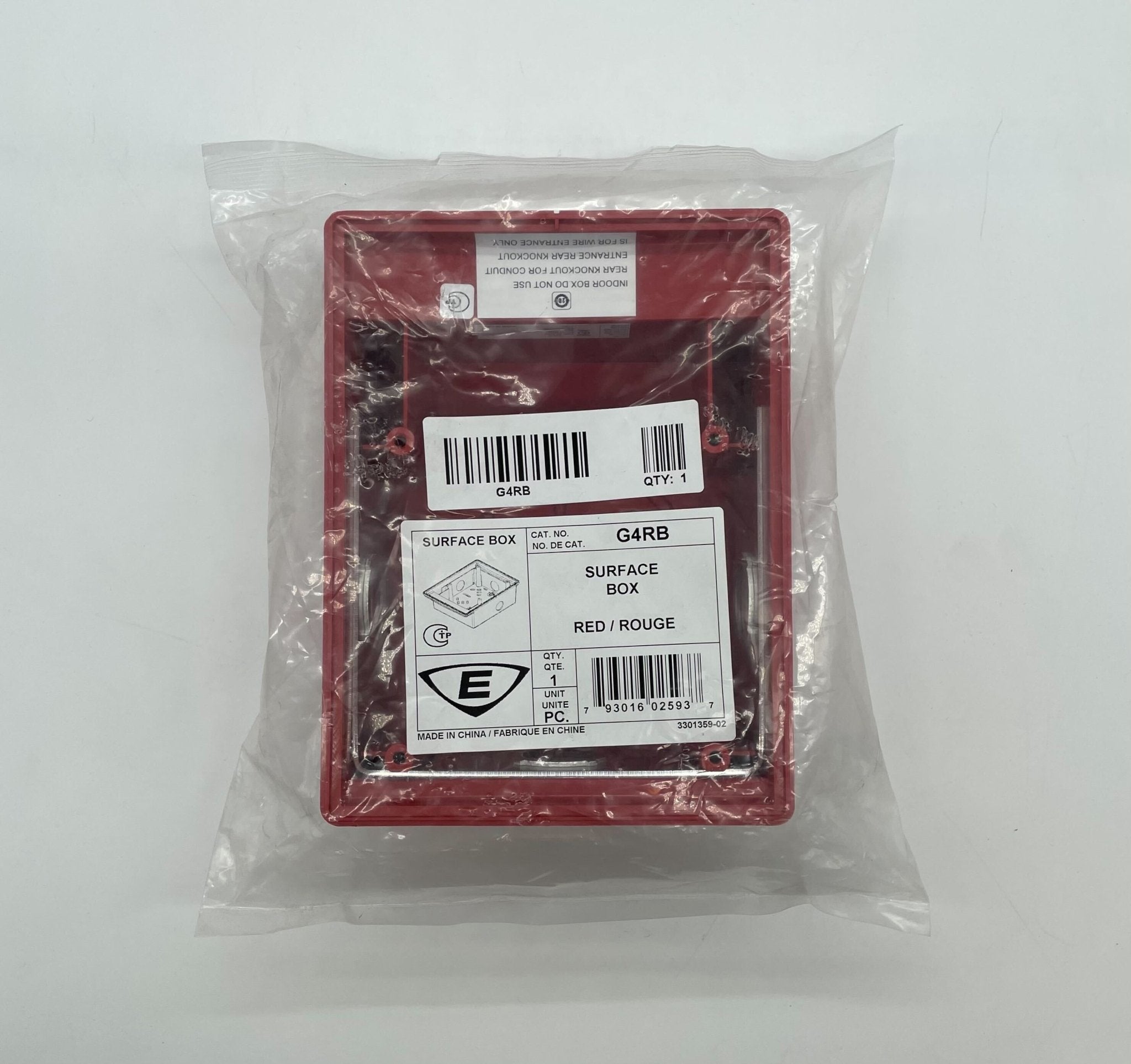 Edwards G4RB surface box for Jem systems, shown in a clean, white plastic enclosure with mounting features.