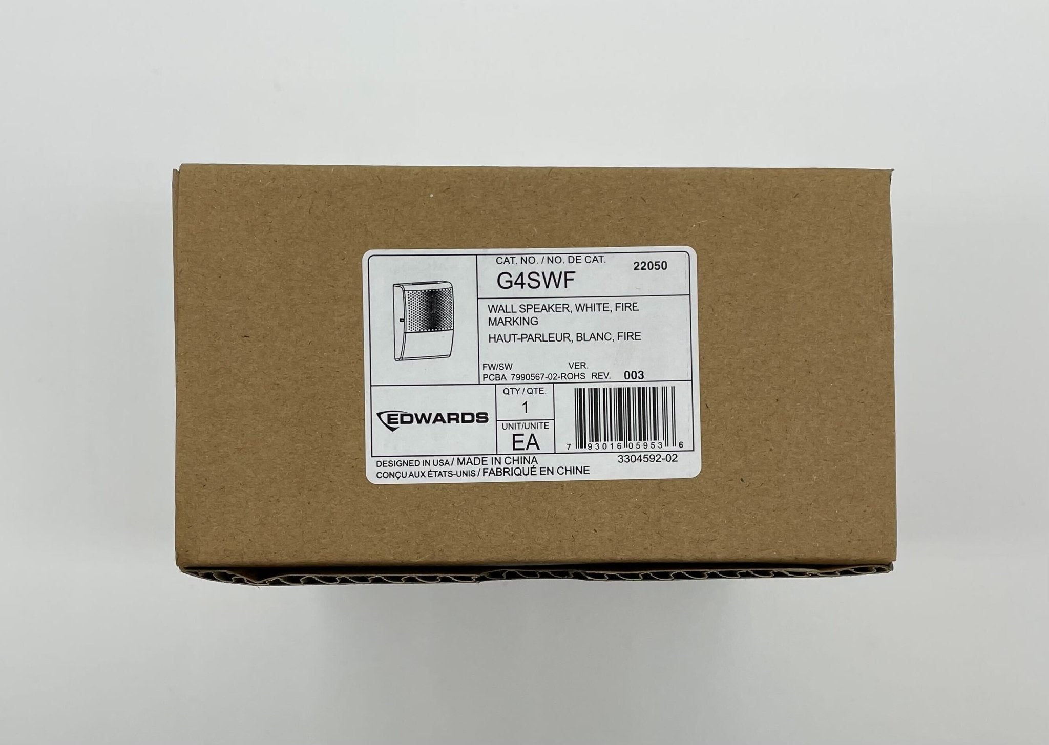Edwards G4SWF speaker with black enclosure and mounting brackets, designed for professional audio applications.
