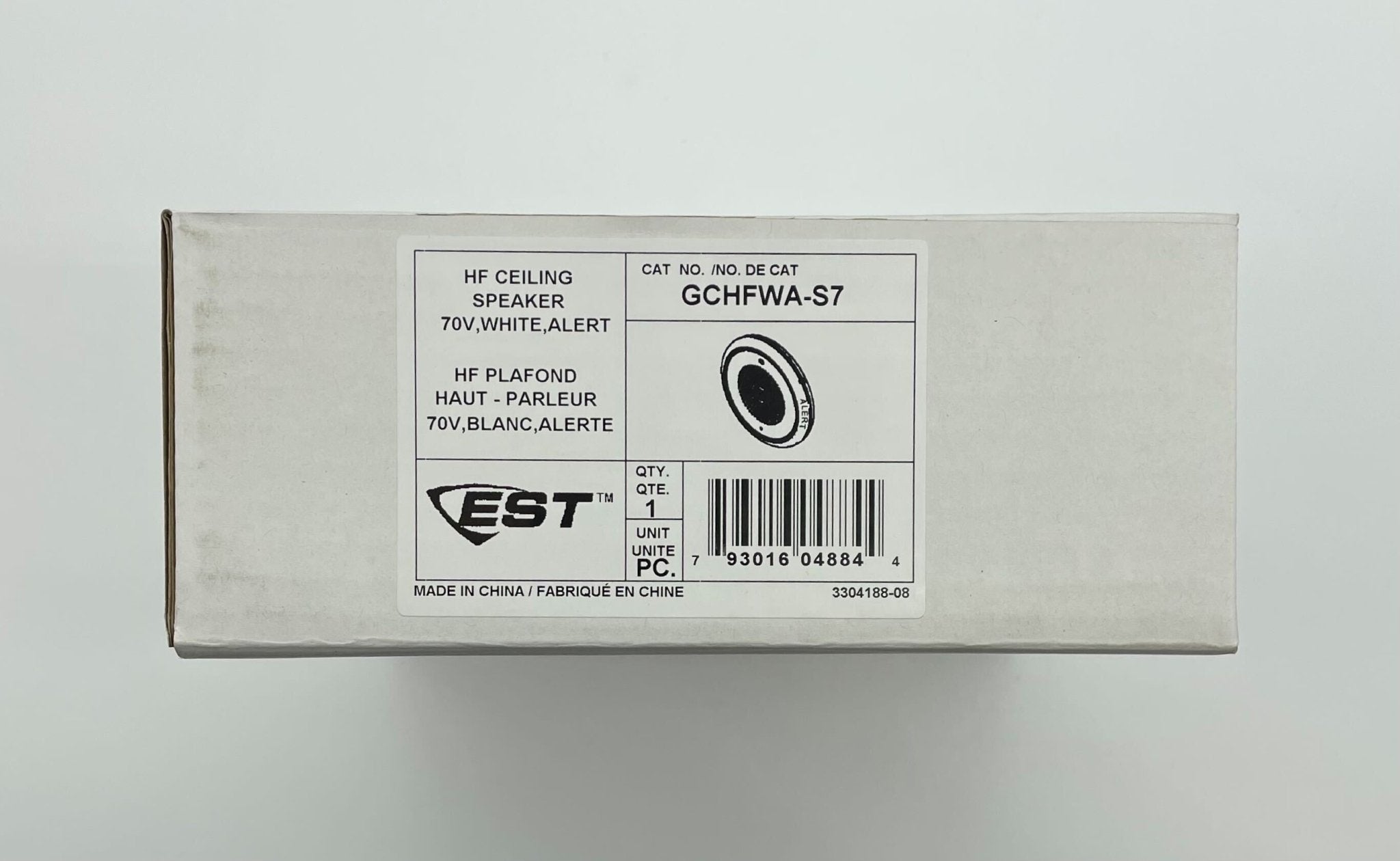 Edwards GCHFWA-S7 speaker from Edwards, showing a sleek black speaker with mounting brackets and control panel.