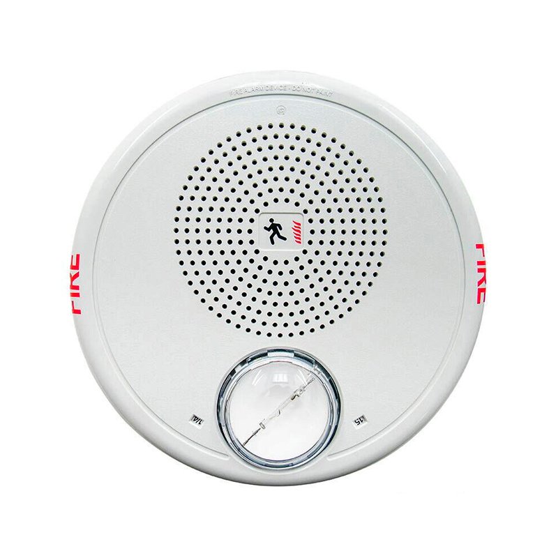 Edwards GCHFWF-S7VMC speaker strobe with white housing and mounting bracket, designed for visual alarm signaling.