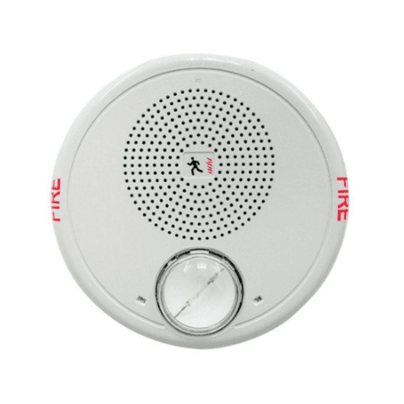 Edwards GCHFWF-S7VMCH fire alarm with digital display and sensor, mounted on wall in a building.