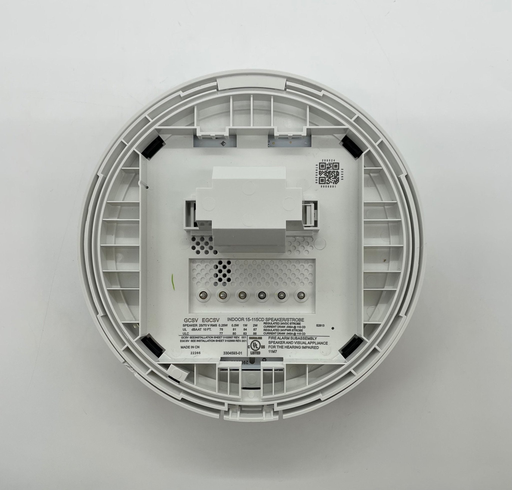 Edwards GCSVWF speaker strobe alarm with white housing and visible mounting brackets on a white background