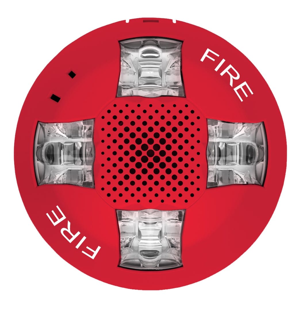 Edwards GCAVRF Horn Strobes mounted on wall, visible with flashing strobe and horn for emergency alert signaling.