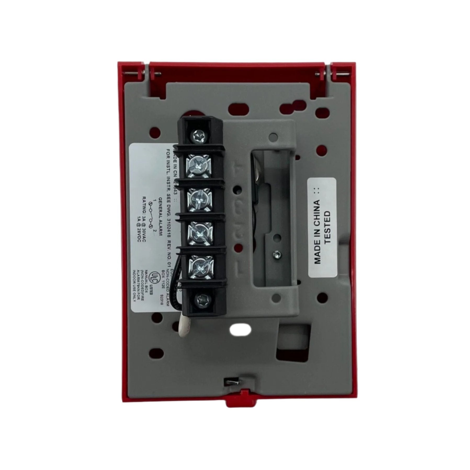 Kidde K-278B-1110 fire alarm pull station mounted on wall, red metal safety device for emergency fire alerts
