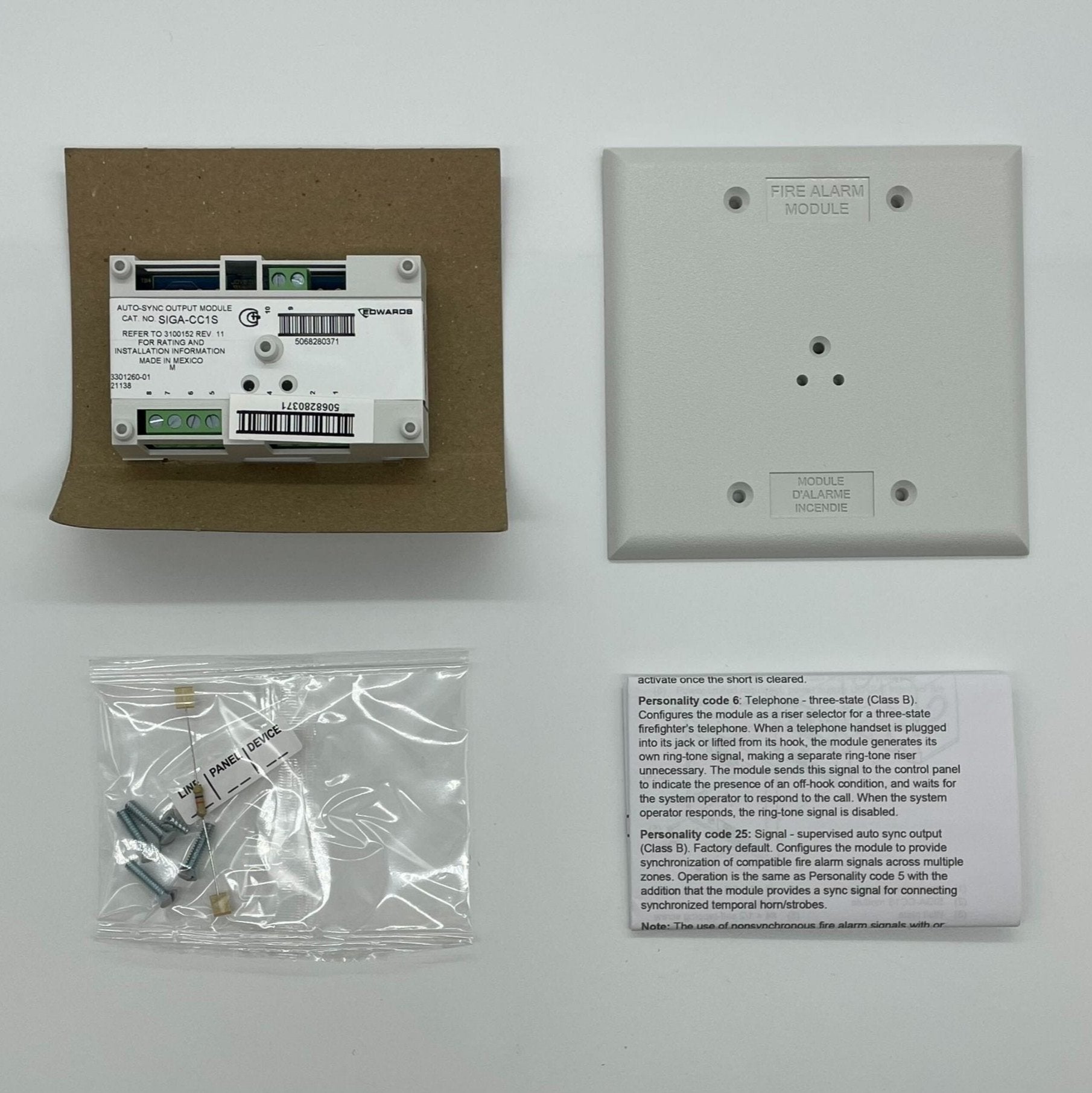 Edwards SIGA-CC1S synchronization output module mounted on a panel, used for industrial automation and safety systems.