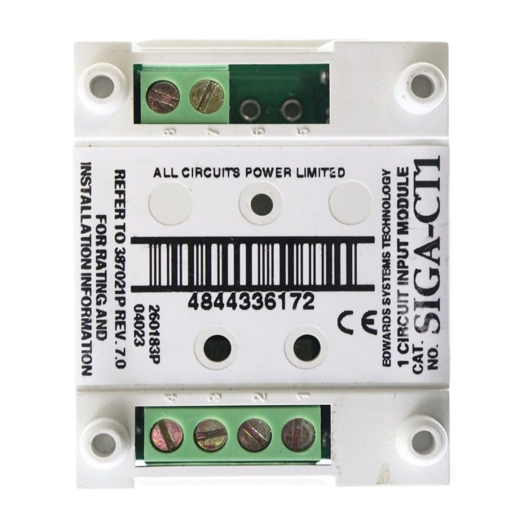 Edwards SIGA-CT1HT fire alarm sensor showing a close-up of the device mounted on a ceiling or wall for fire detection.