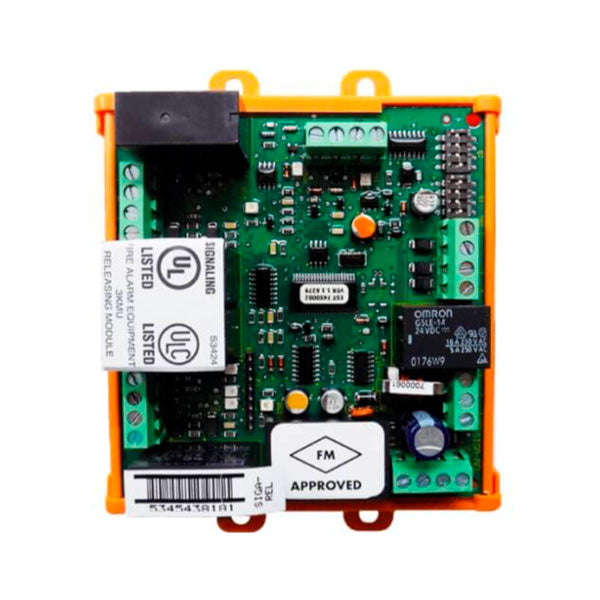 Edwards SIGA-REL fire alarm sensor mounted on ceiling, part of Edwards fire alarm system for building safety.