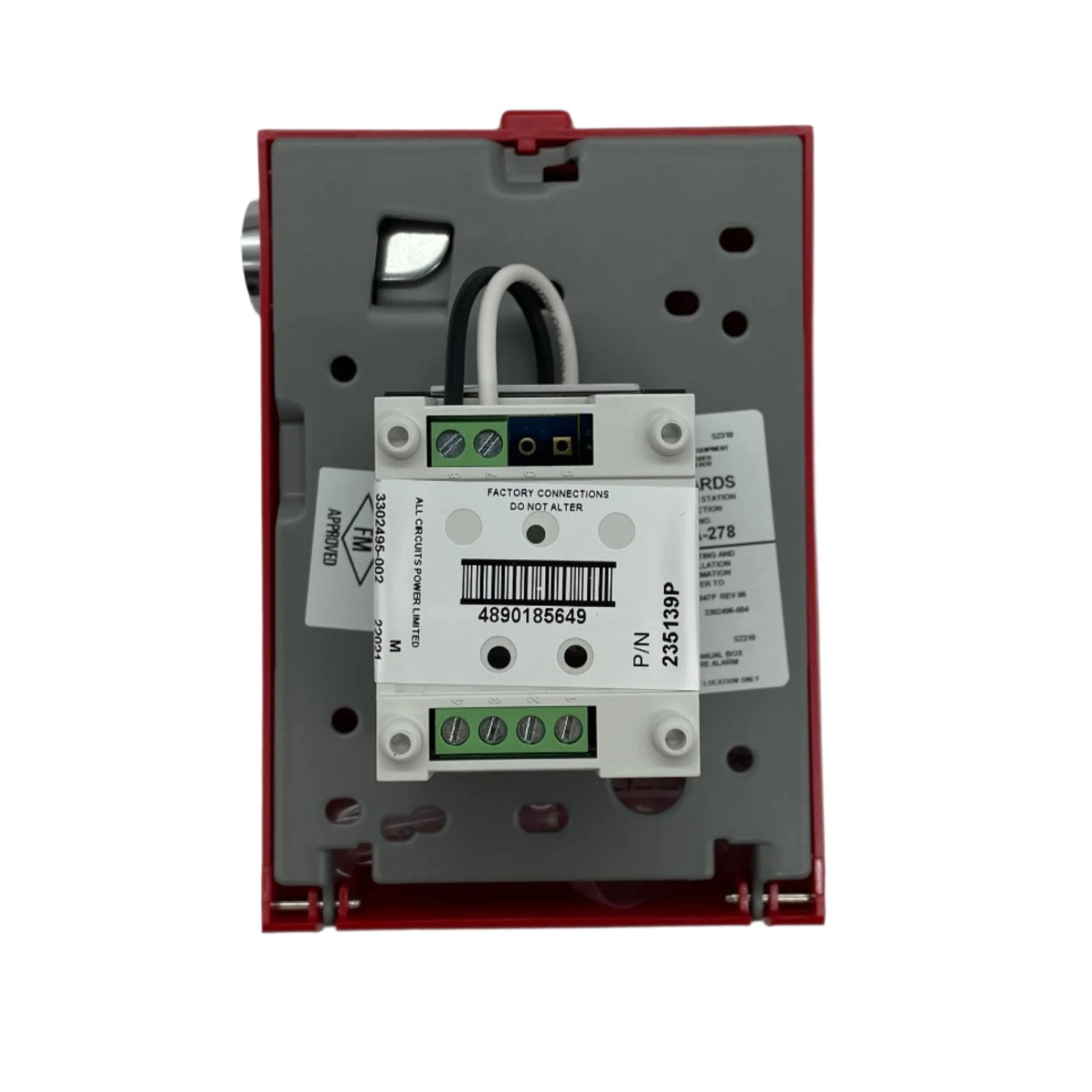Edwards SIGA-278 pull station for fire alarm systems, mounted on wall with clear labeling and emergency release handle.