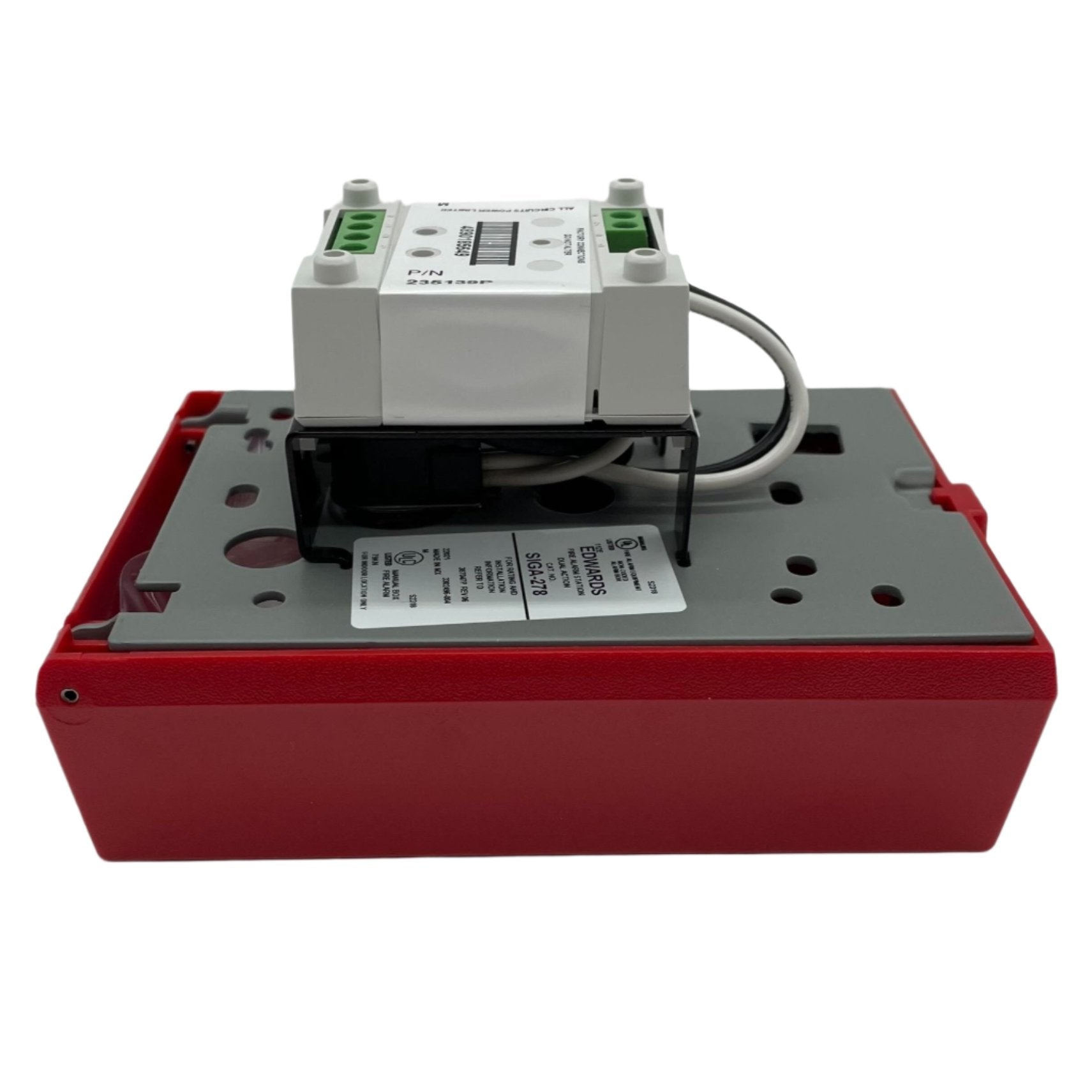 Edwards SIGA-278 pull station emergency alarm device mounted on wall, used for fire safety and alarm systems.