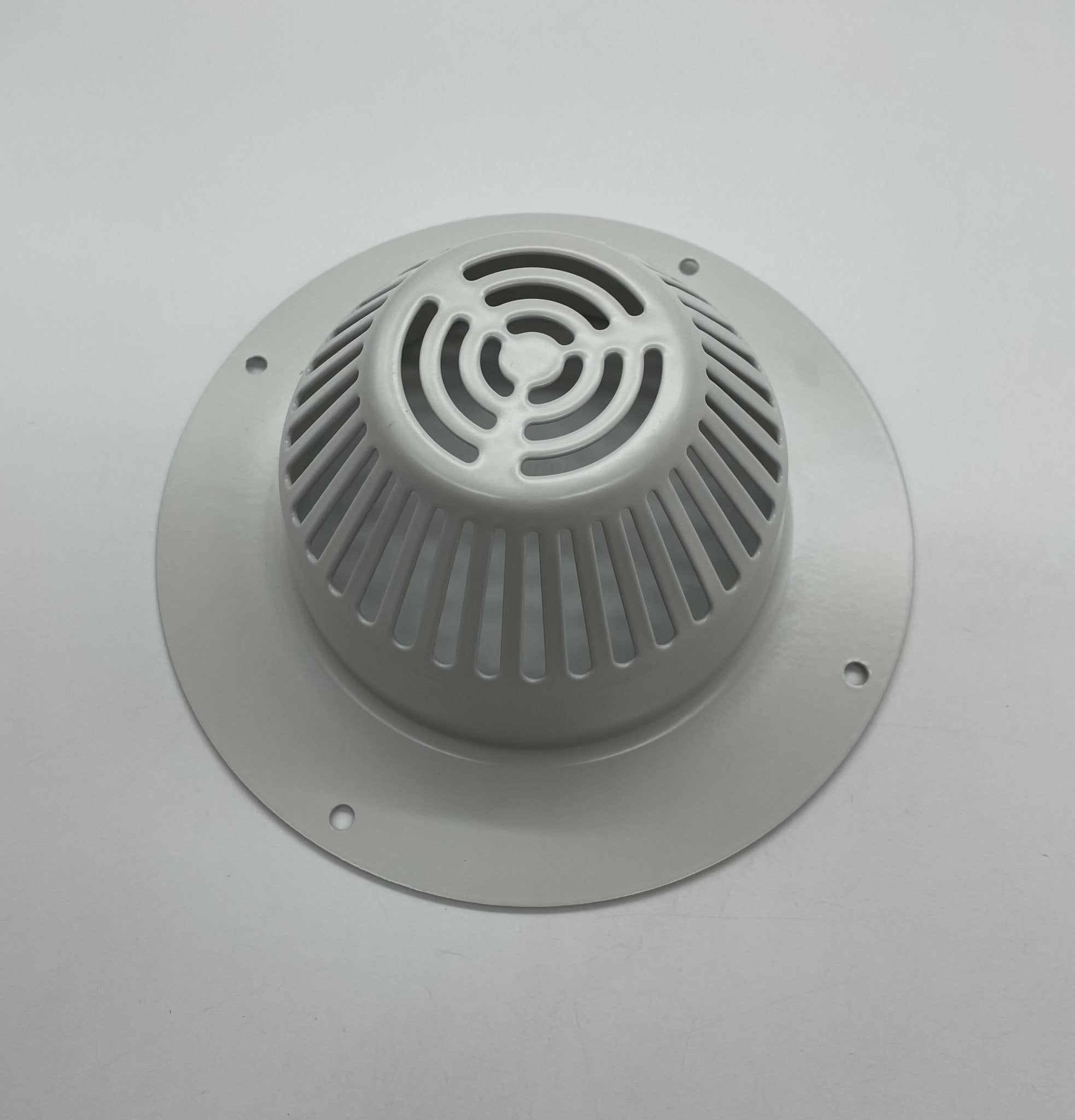 Edwards SIGA-GRD smoke detector mounted on ceiling, part of Edwards smoke detection system for safety and fire prevention.