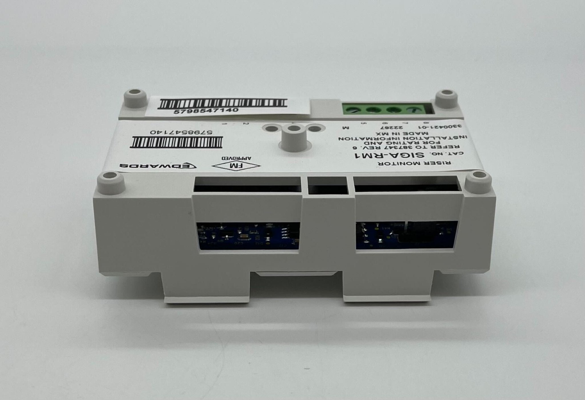 Edwards SIGA-RM1 module from Jem Systems Canada, showing the compact industrial control unit with labeled connection ports.