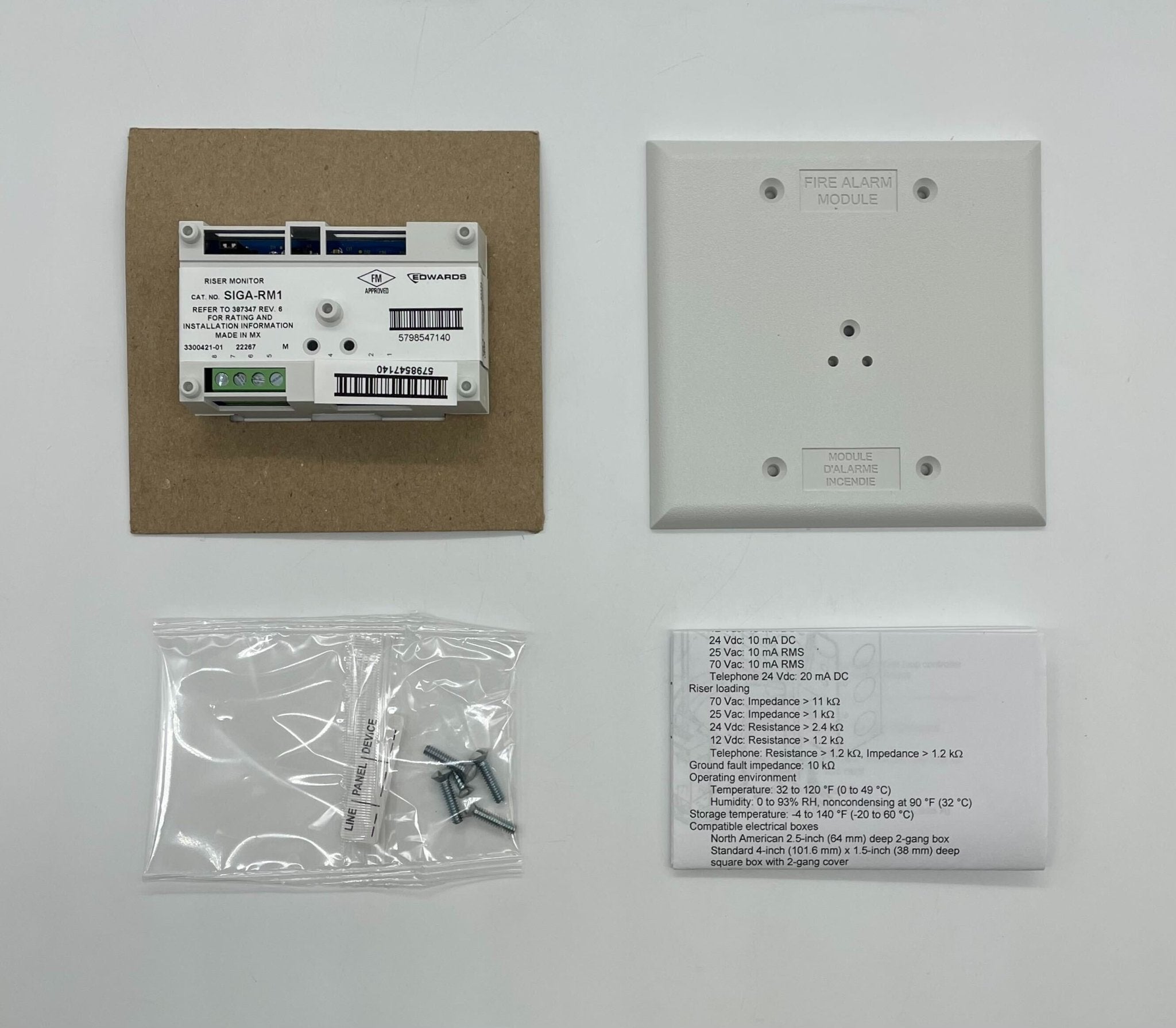 Edwards SIGA-RM1 module from Jem Systems Canada, showing a compact industrial electronic component with multiple connection ports.