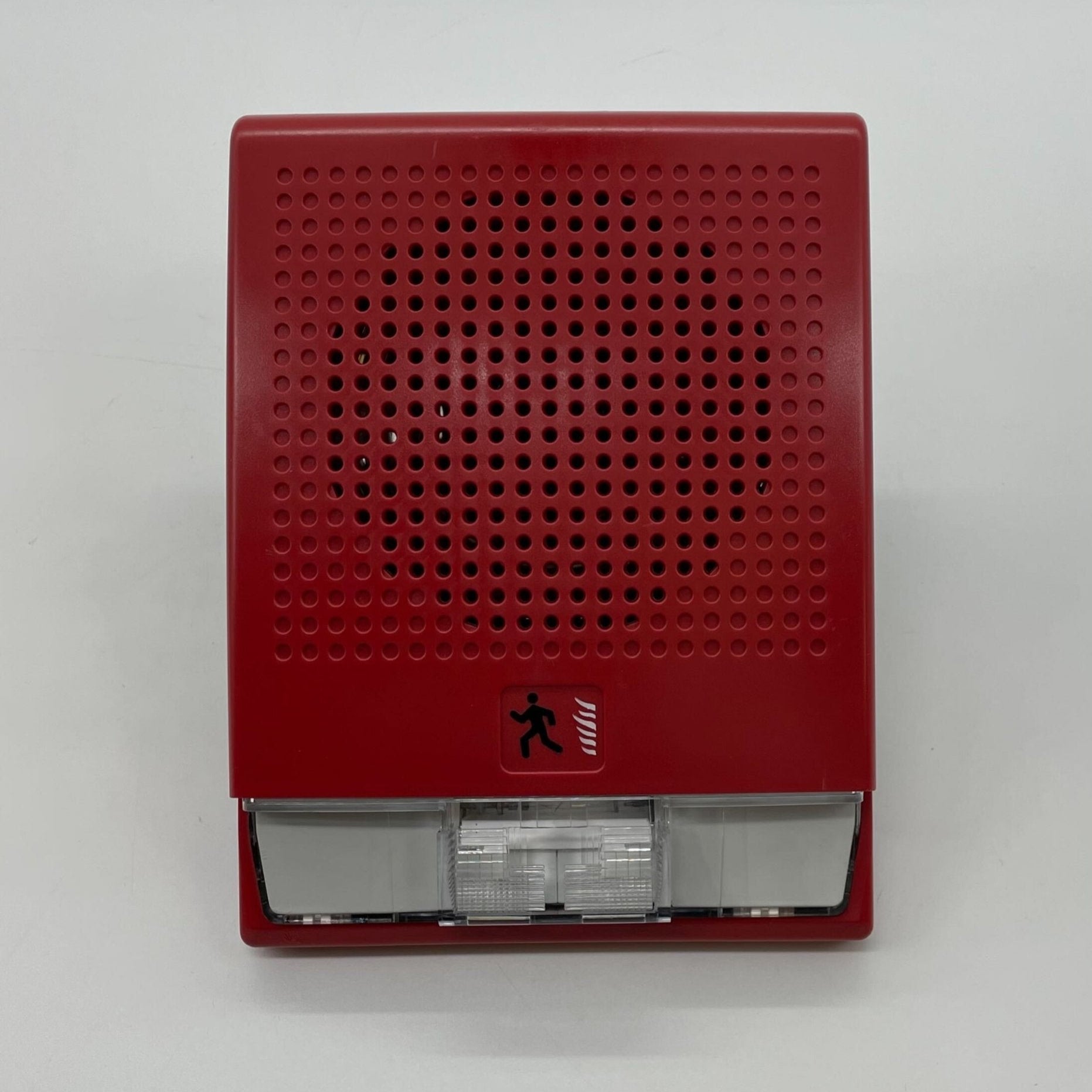 Edwards G4R-S2VM fire alarm sensor mounted on ceiling, part of Edwards fire alarm system, with wiring and mounting hardware visible.