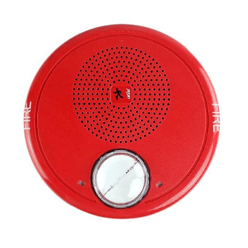 Edwards GCHFRF-S2VMC fire alarm sensor installed on ceiling, part of Edwards fire alarm system, with wiring and mounting hardware visible.