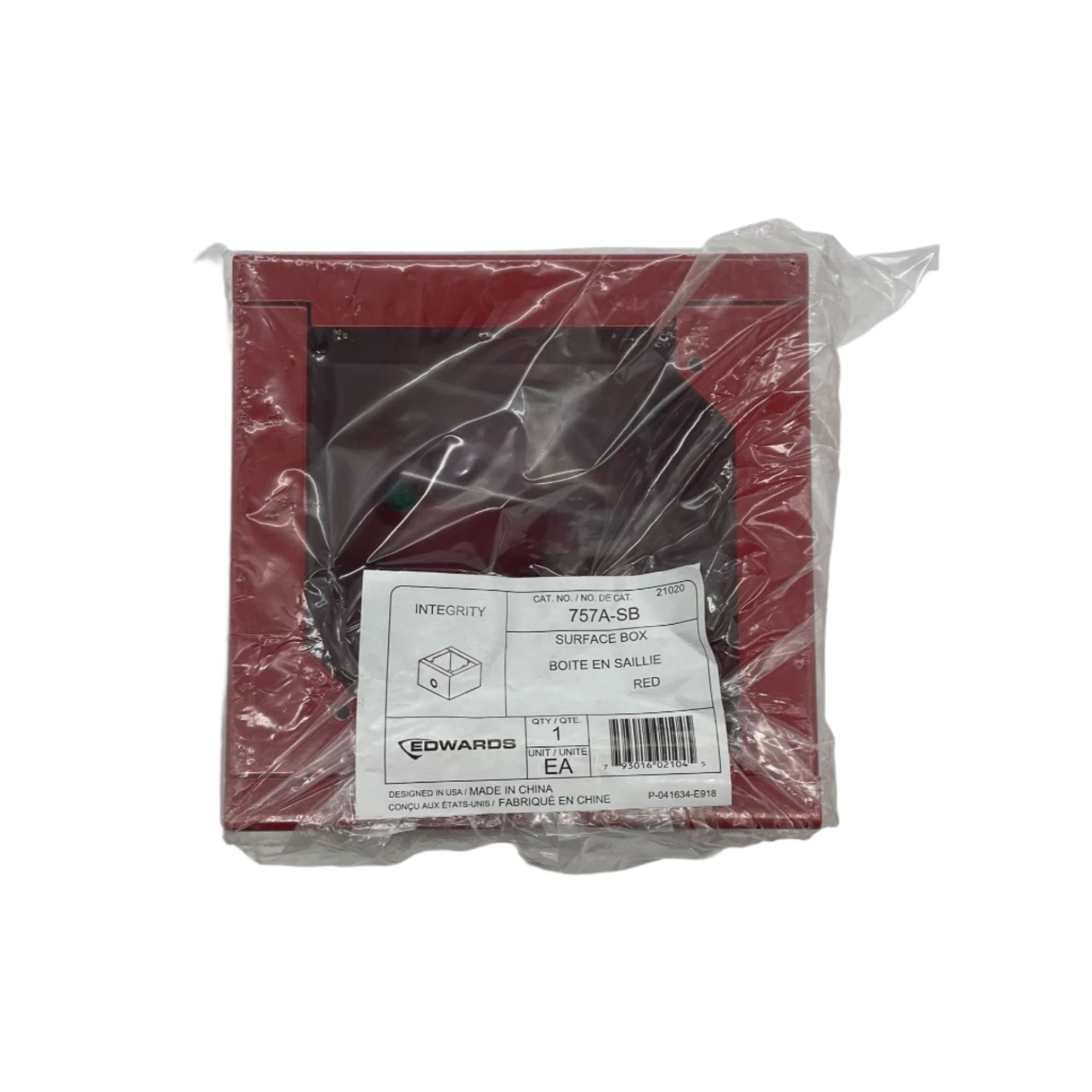 Edwards 757A-SB surface box with cover, used for electrical wiring and installation, installed on a wall.