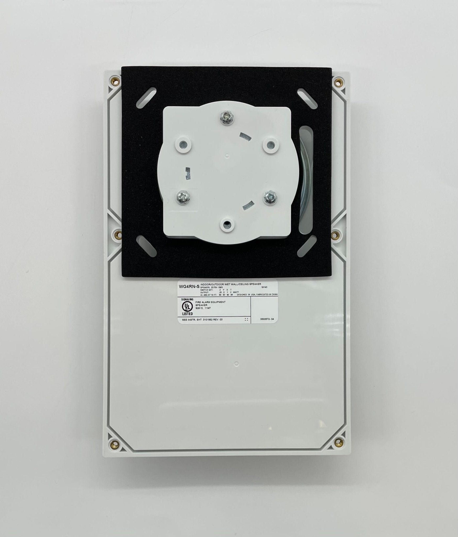 Edwards WG4RN-S speaker strobe alarm with white housing and mounting bracket, designed for fire alarm notification systems.