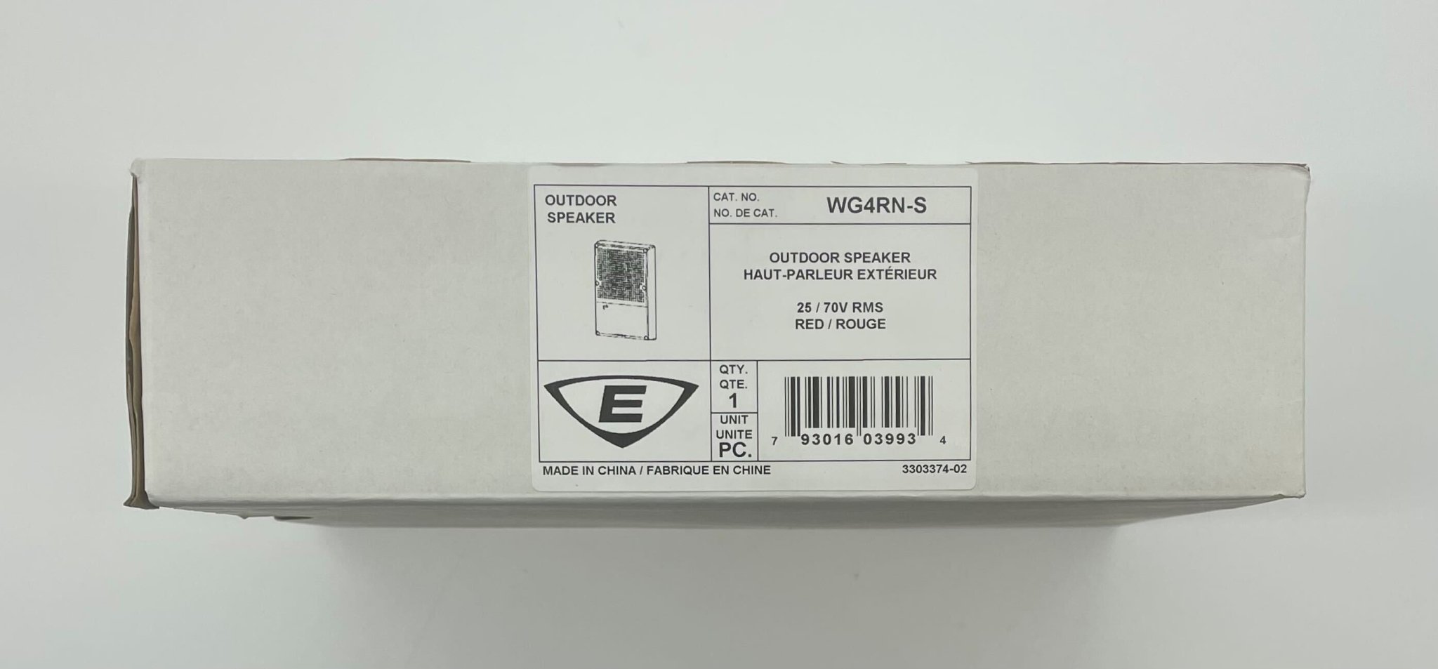 Edwards WG4RN-S speaker strobe alarm with white housing and mounting bracket, designed for fire alarm notification systems.