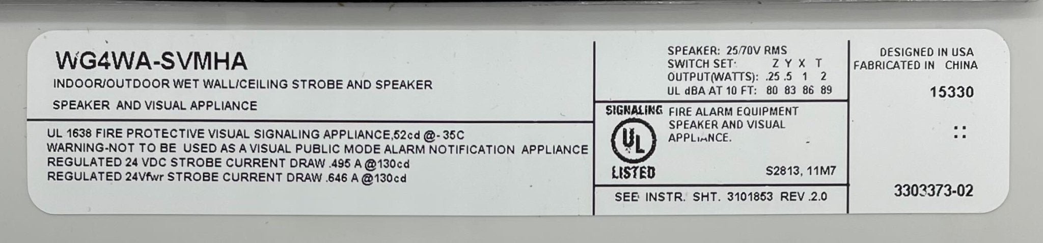 Edwards WG4WA-SVMHA speaker strobe with a white cover and visible mounting hardware, designed for emergency alert systems.