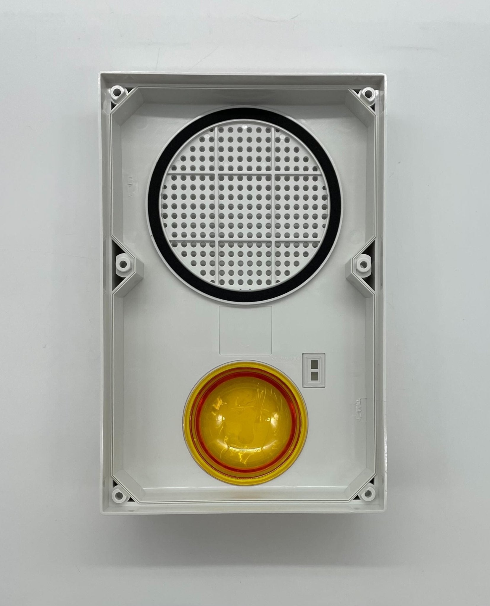 Edwards WG4WA-SVMHA speaker strobe alarm with white housing and red lens, mounted on wall for emergency notification.