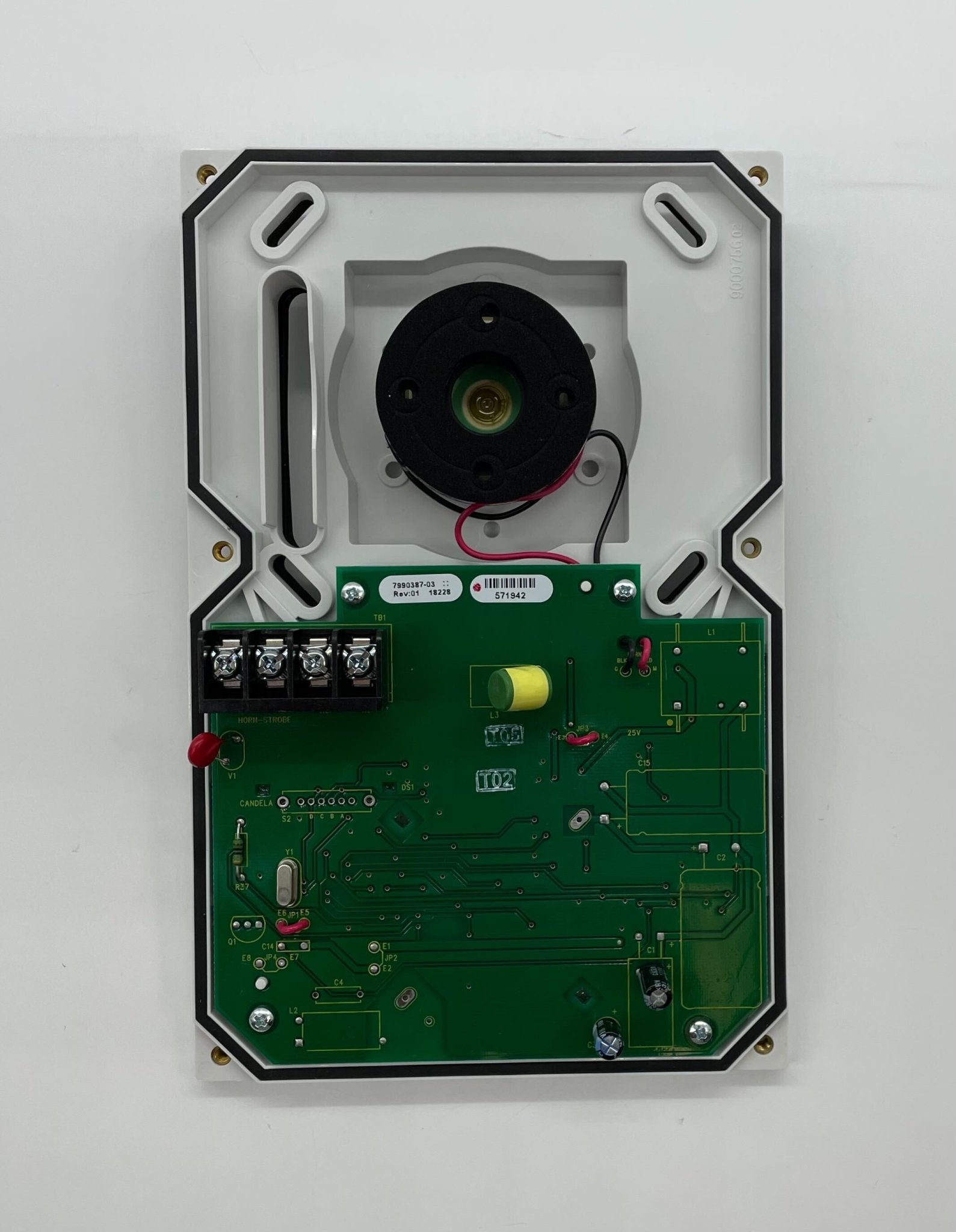 Edwards WG4WF-H horns, industrial sound horns by Edwards, mounted on a metal surface with wiring visible.
