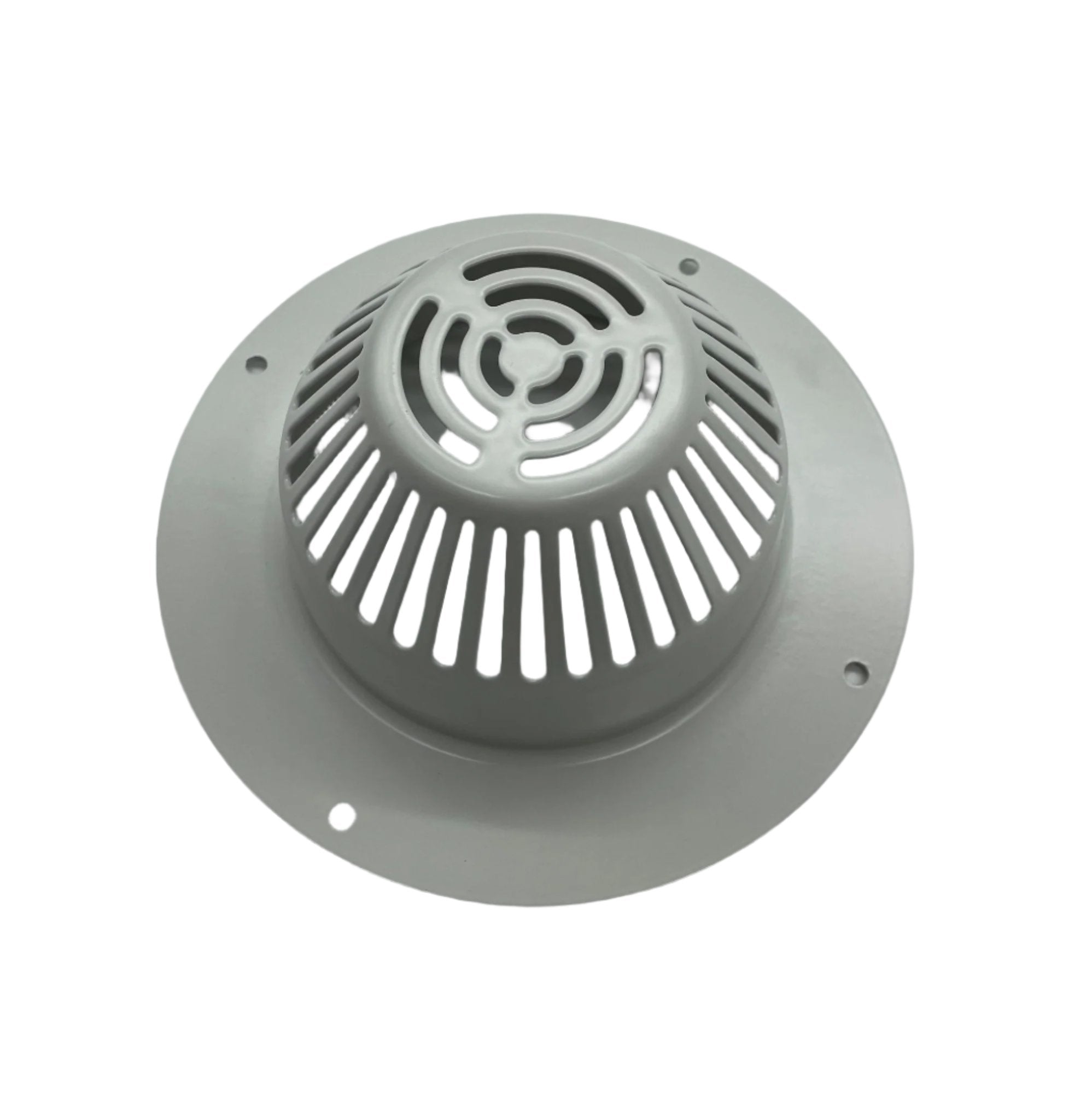 Edwards SIGA-GRD smoke detector mounted on ceiling, black and white alarm device for fire safety.
