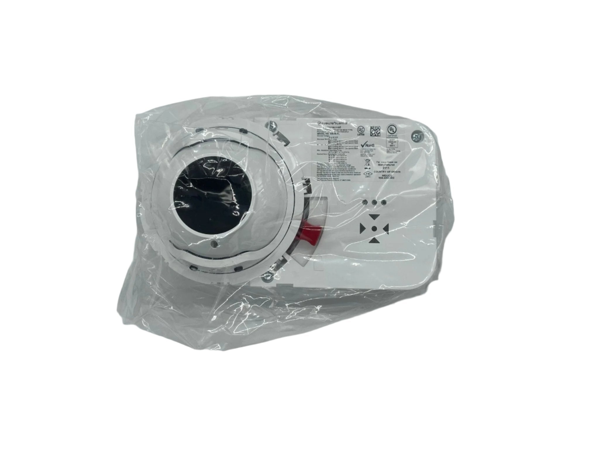 FireLite OSI-RI-FL fire alarm control panel with sleek display and keypad, mounted on a wall with wiring visible.