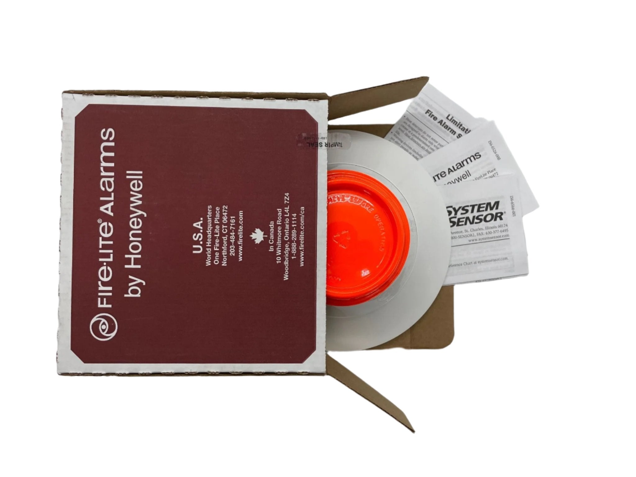 Fire-Lite Firelite SD365T smoke detector with Jem Systems Canada branding, showing the device's front view and sensor details.