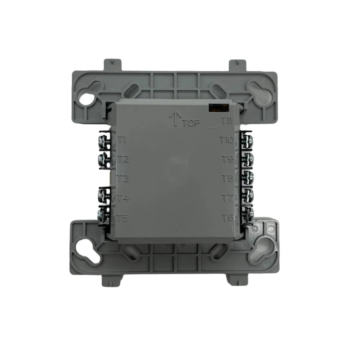 Firelite CRF-300 fire alarm control panel with keypad and display, installed on a wall in a security system setup.