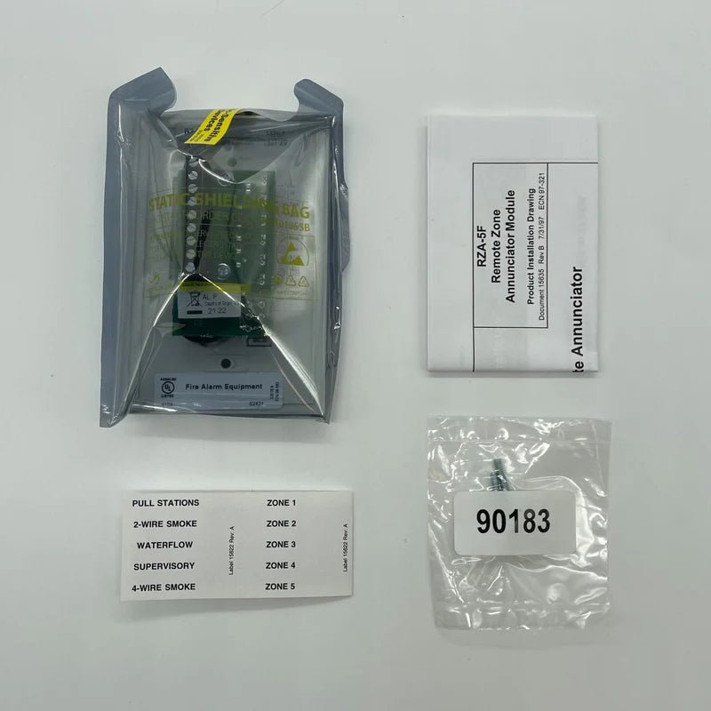 Firelite RZA-5F fire alarm control panel by Fire-Lite with display and control buttons, mounted on a wall.