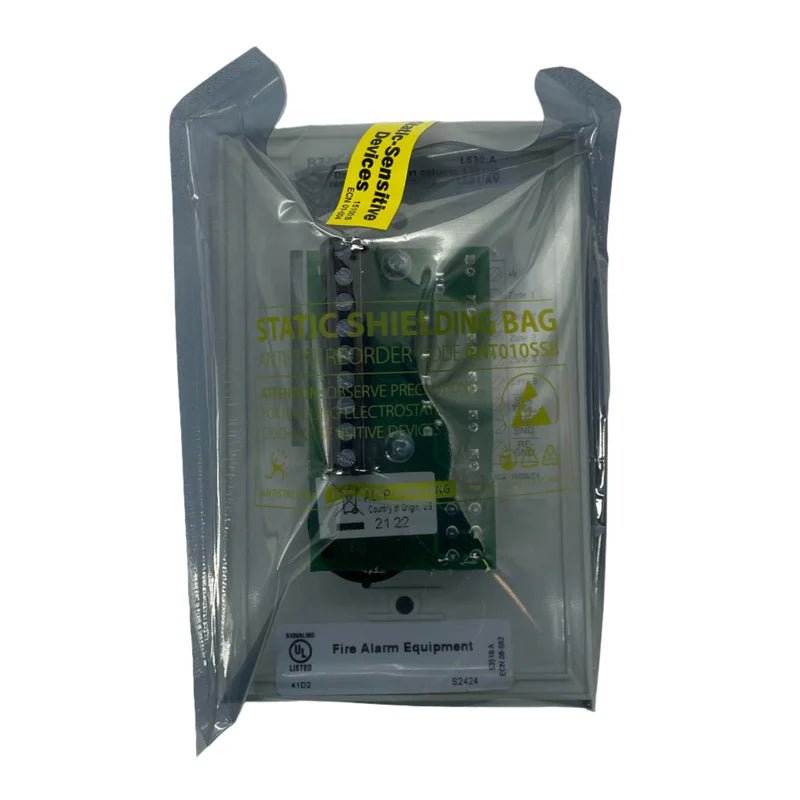 Firelite RZA-5F fire alarm control panel with Jem Systems Canada label, featuring a digital display and control buttons.