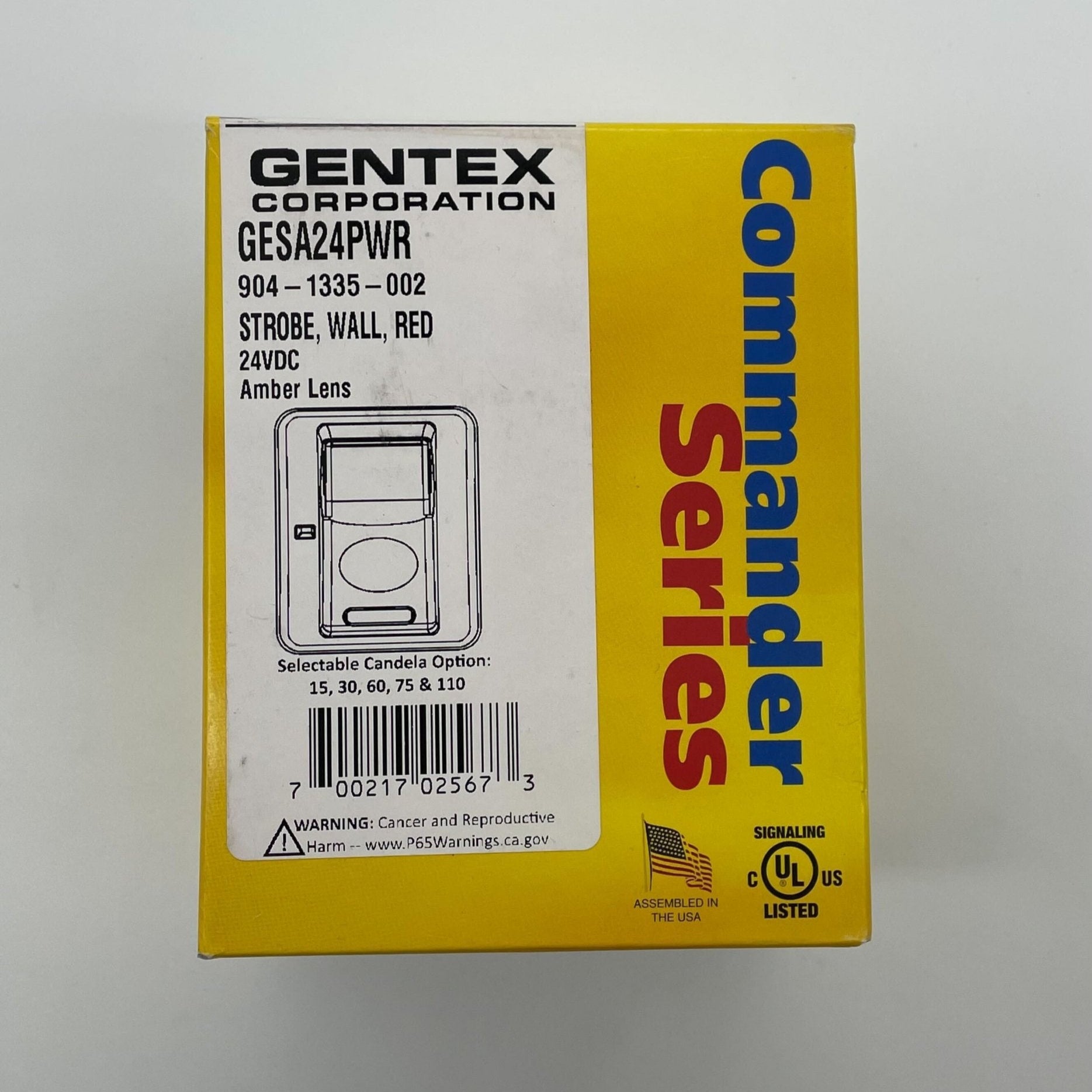 Gentex GESA24PWR amber strobe lens, designed for emergency warning lights, shown on a vehicle strobe light system.