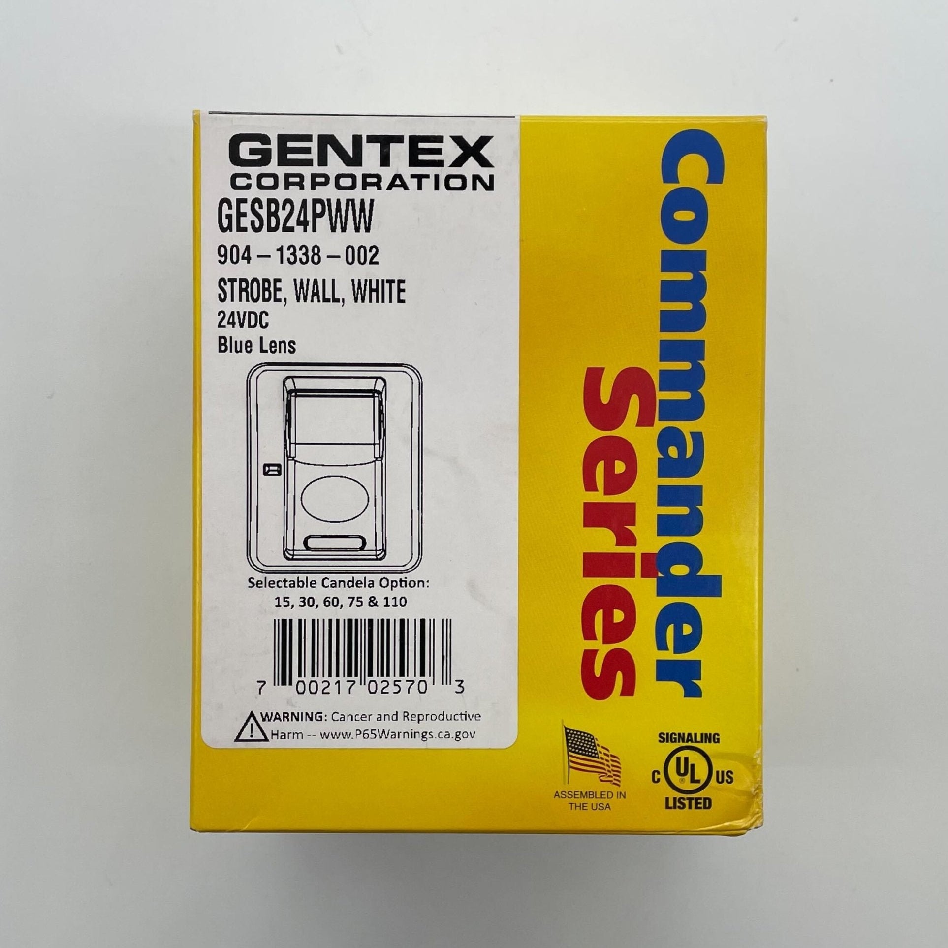 Gentex GESB24PWW strobe light with blue lens, designed for emergency warning and signaling applications.