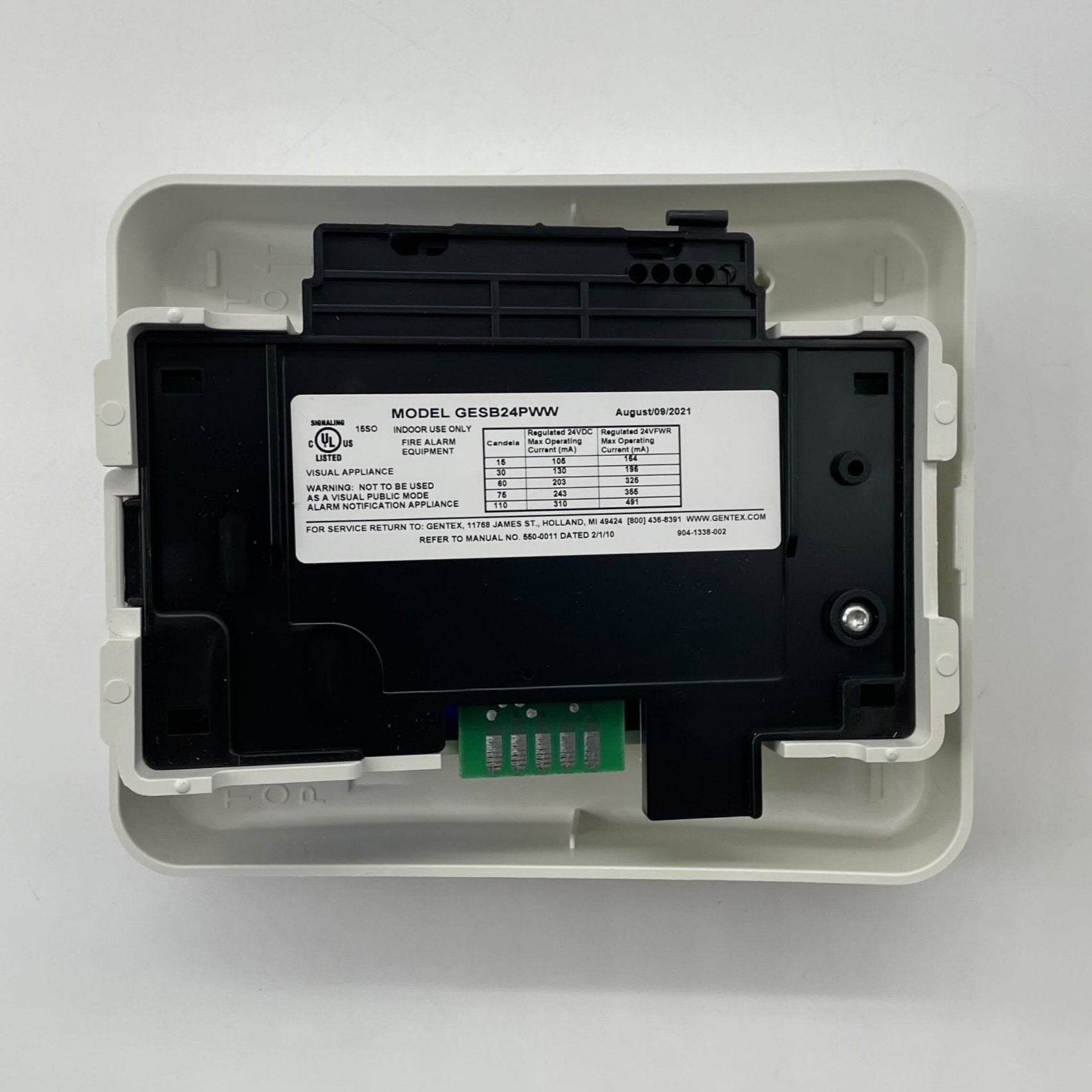 Gentex GESB24PWW strobe light with blue lens, used for emergency signaling and safety in industrial or commercial settings