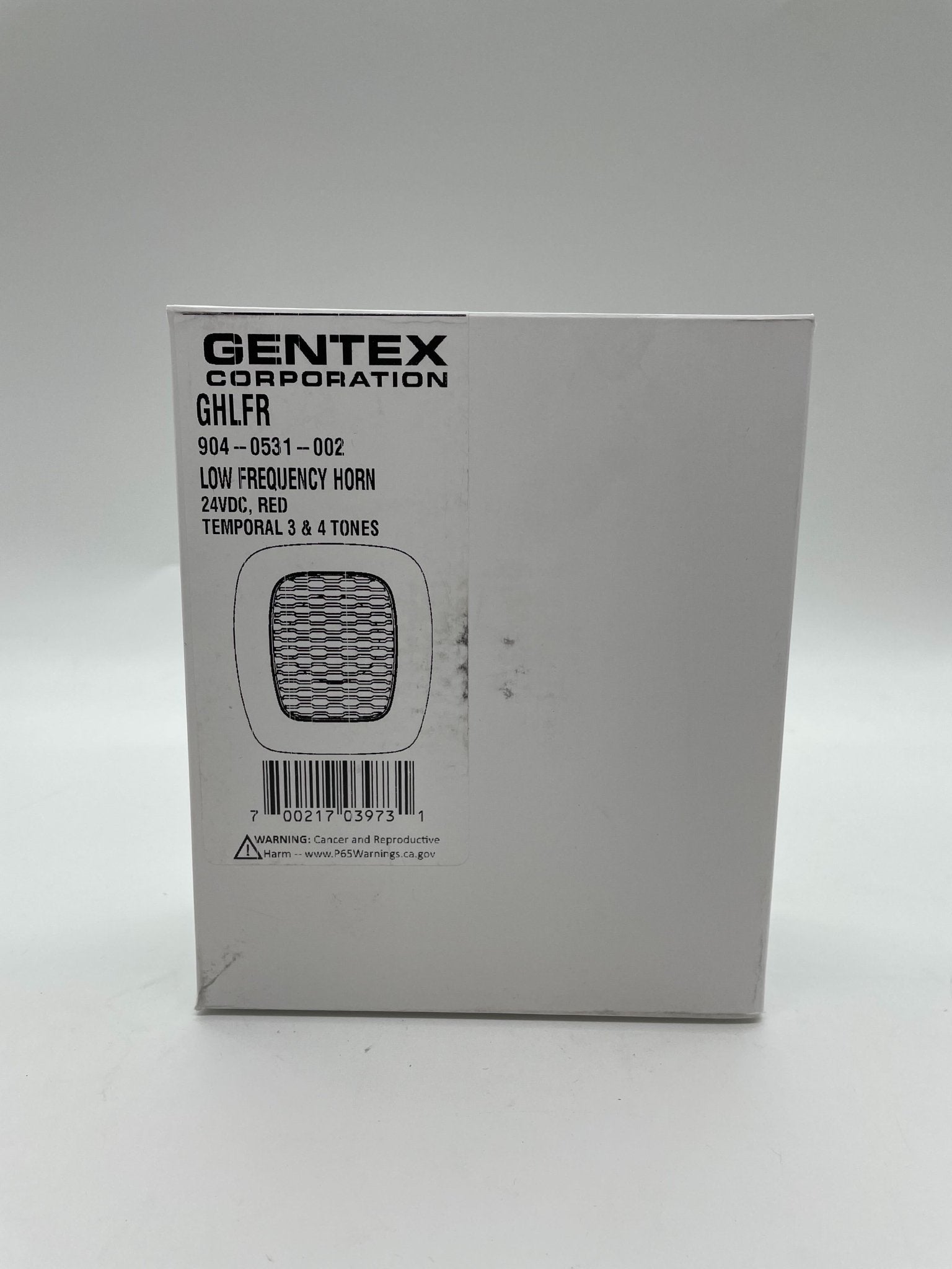 Gentex GHLFR Horns by Gentex, showing the sleek black design and mounting brackets for vehicle alarm systems.