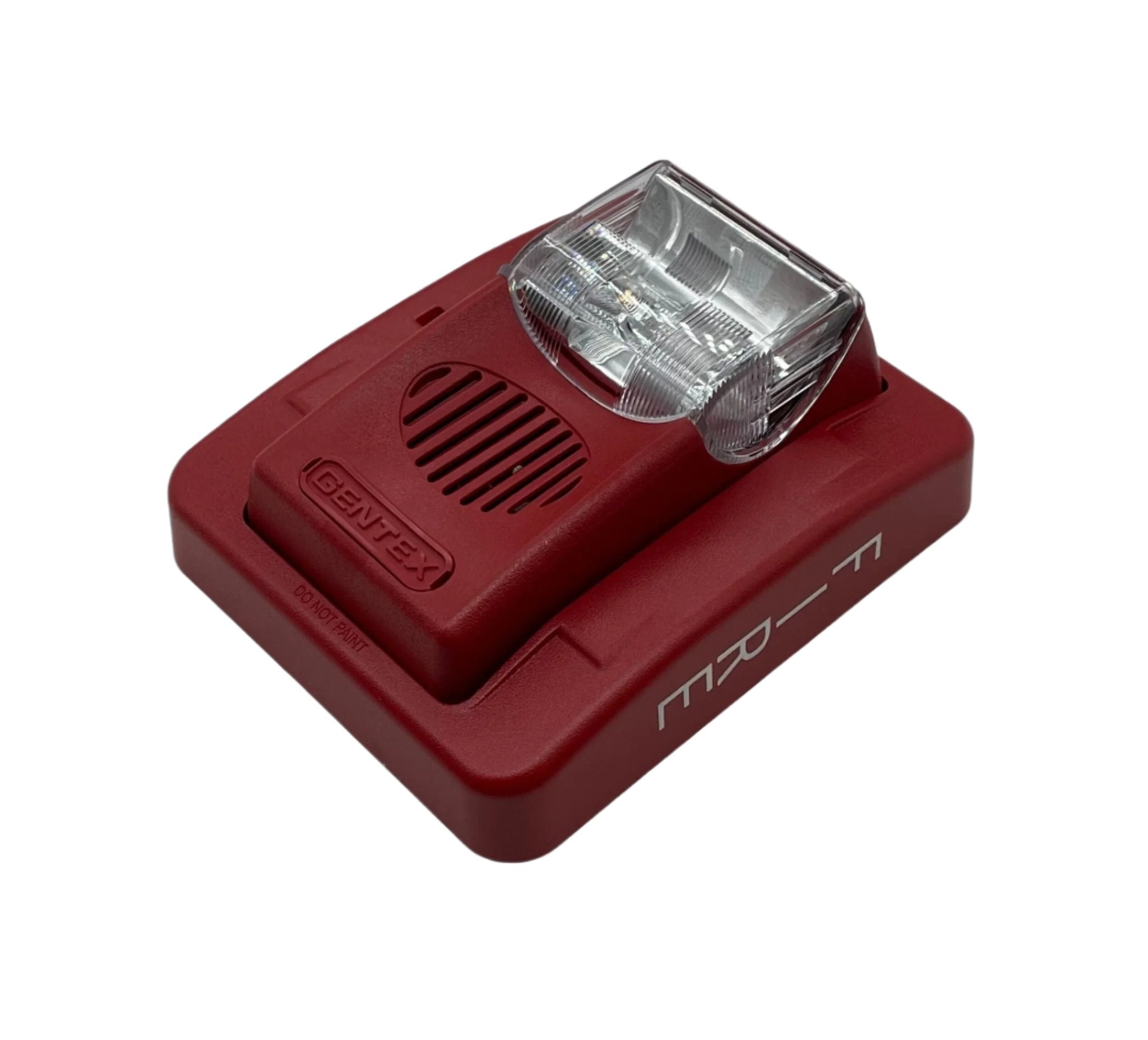 Gentex GEC24-1575WR fire alarm with white plastic casing and mounting bracket, designed for fire safety systems.