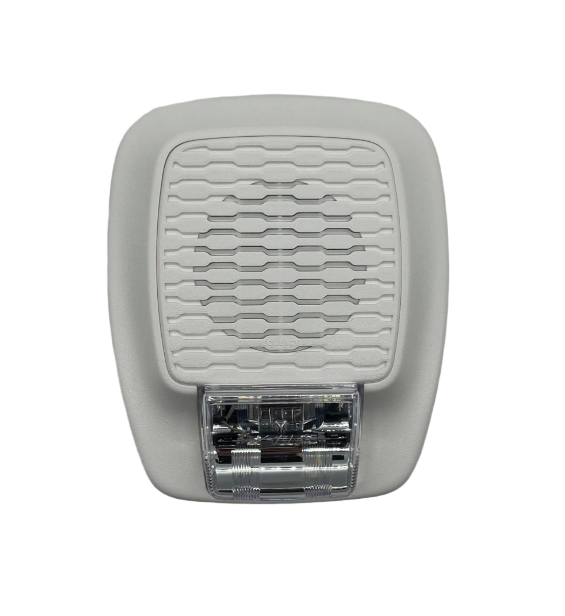 Gentex GHSLF177W horn strobe alarm with white housing and visible wiring for emergency alert systems.