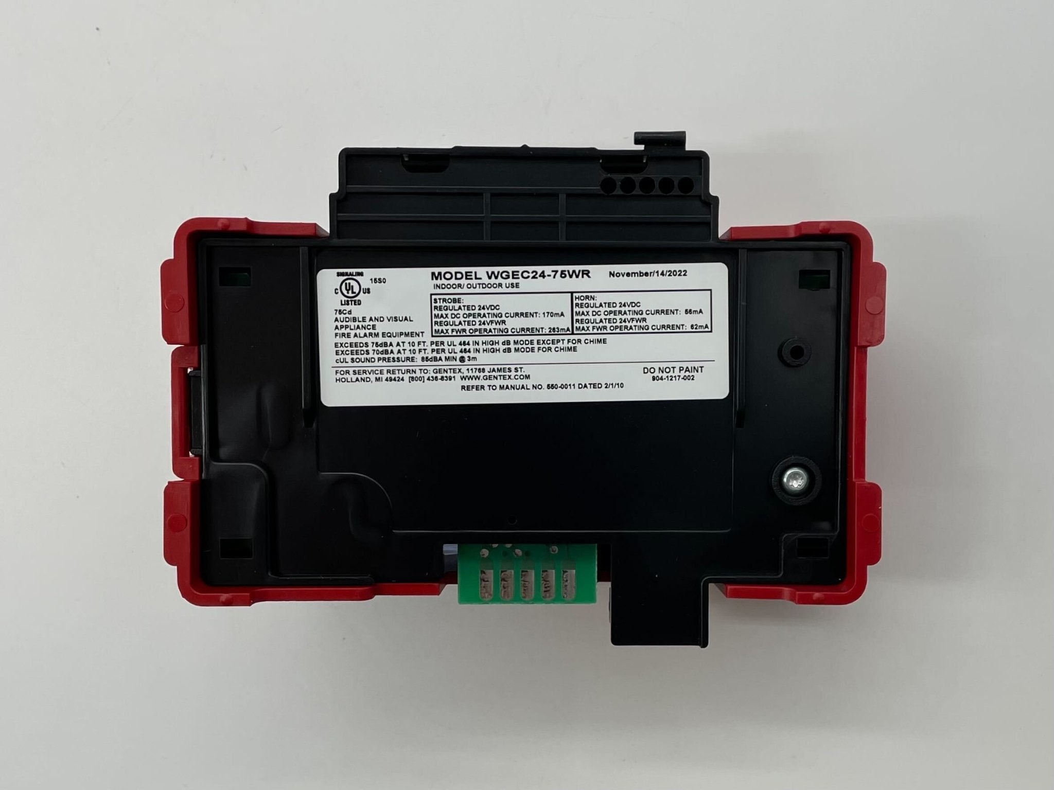 Gentex WGEC24-75WR red weatherproof horn strobe with flashing light and alarm sound for safety and warning applications