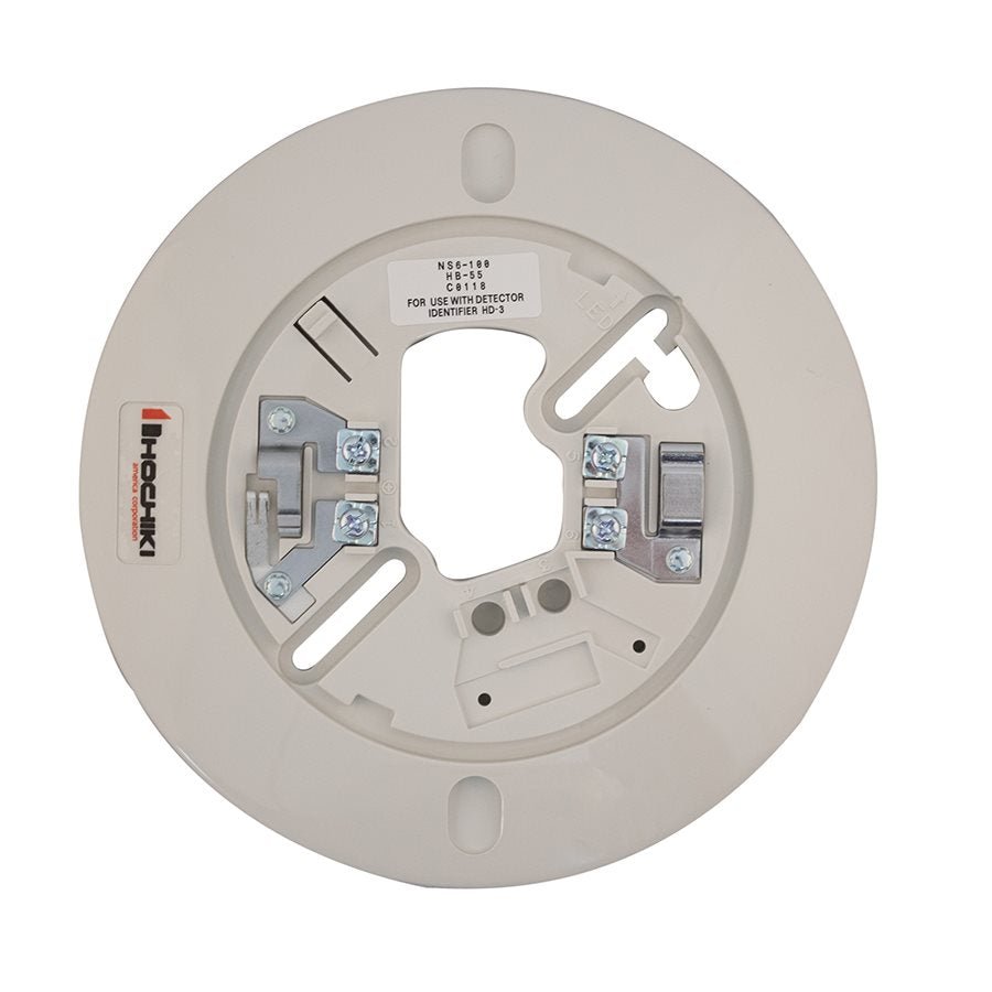Hochiki NS6-100 smoke detector sensor mounted on ceiling, designed for fire alarm systems by Hochiki.