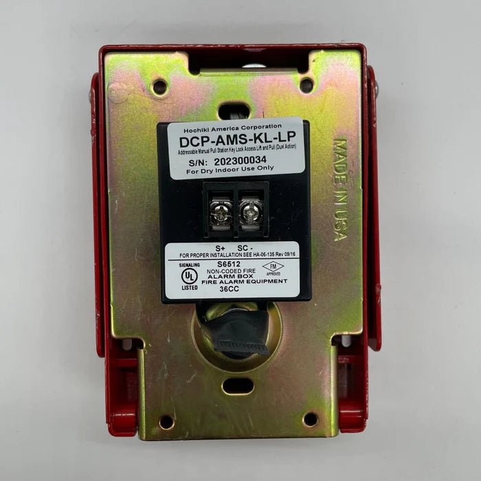 Hochiki DCP-AMS-KL-LP fire alarm control panel with display and control buttons, designed for building safety systems.