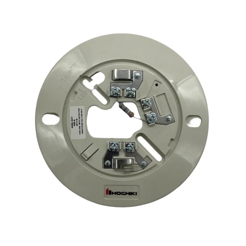 Hochiki NS6-221 fire alarm detector with white plastic casing and mounting bracket, designed for fire safety systems.