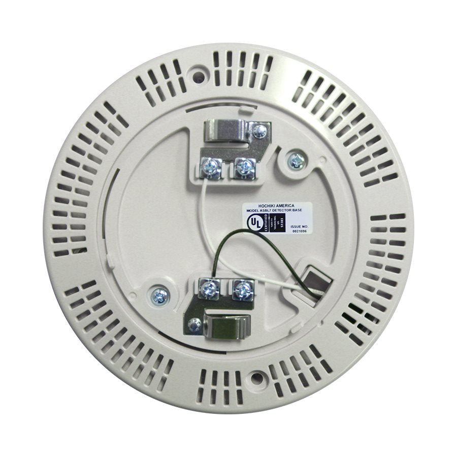 Hochiki ASBL7 fire alarm sensor with white plastic casing and mounting bracket, designed for fire detection systems.