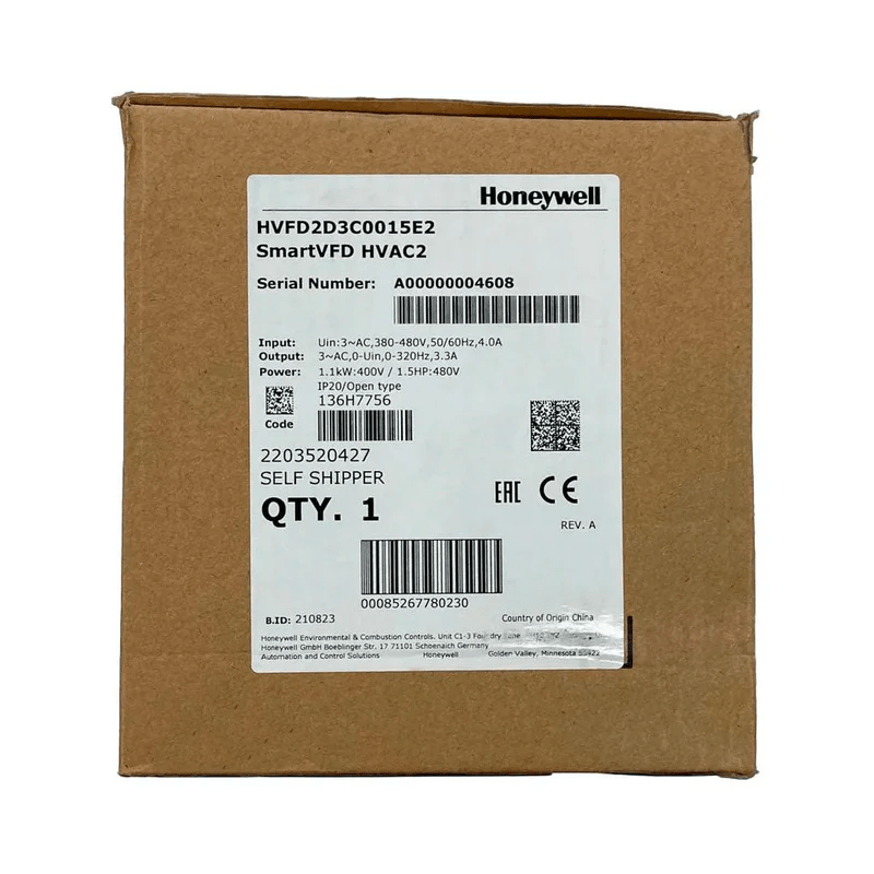 Honeywell HVFD2D3C0015E2 variable frequency drive with digital display and control panel for industrial applications