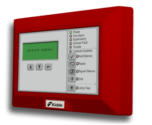 Kidde K-RLCD-CR fire alarm with digital display and sensor, mounted on a ceiling in a home or office setting.