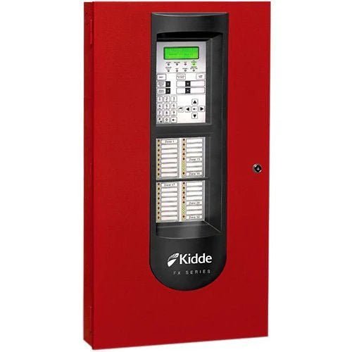 Kidde FX-1000 fire extinguisher with red safety handle and label, mounted on a wall for emergency fire safety.