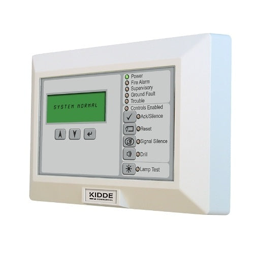 Kidde K-RLCD-C-2 fire alarm with digital display, mounted on ceiling, showing sensor and alert indicators.