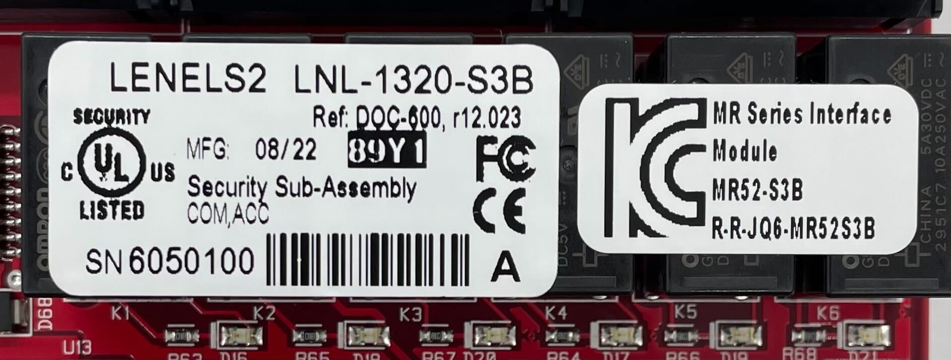 Lenel LNL-1320-S3B module for security systems, shown with connectors and circuit board details, manufactured by Lenel.