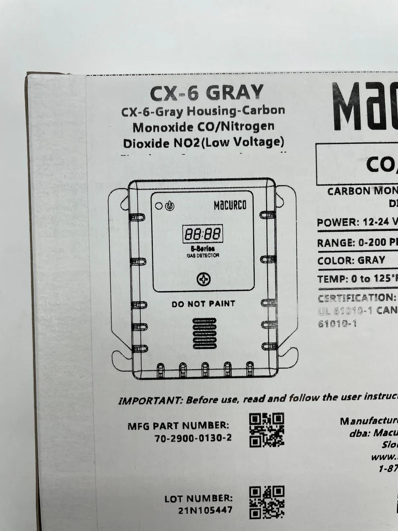 Macurco CX-6 gas detector with compact design and digital display for reliable indoor air quality monitoring.